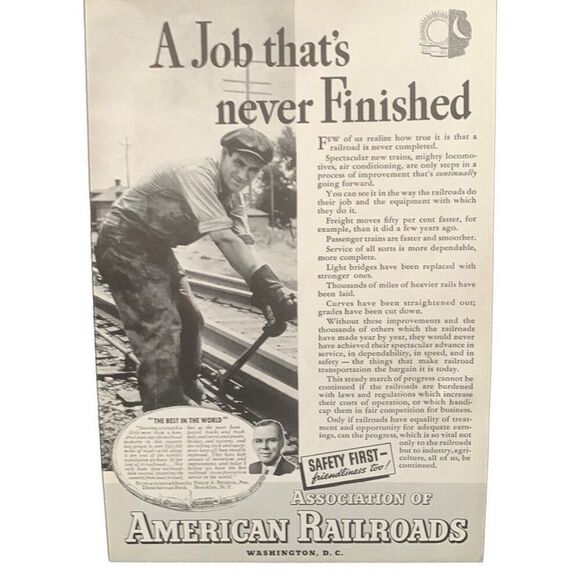 Vintage 1937 Association of American Railroads Job Never Finished Ad Advertiseme - Picture 2 of 4